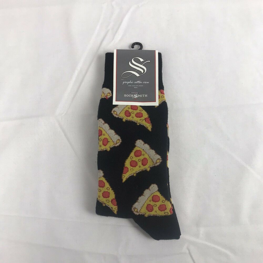 Socksmith Mens‎ Socks Pizza Crew Black 1pair, Mens Size 10-13